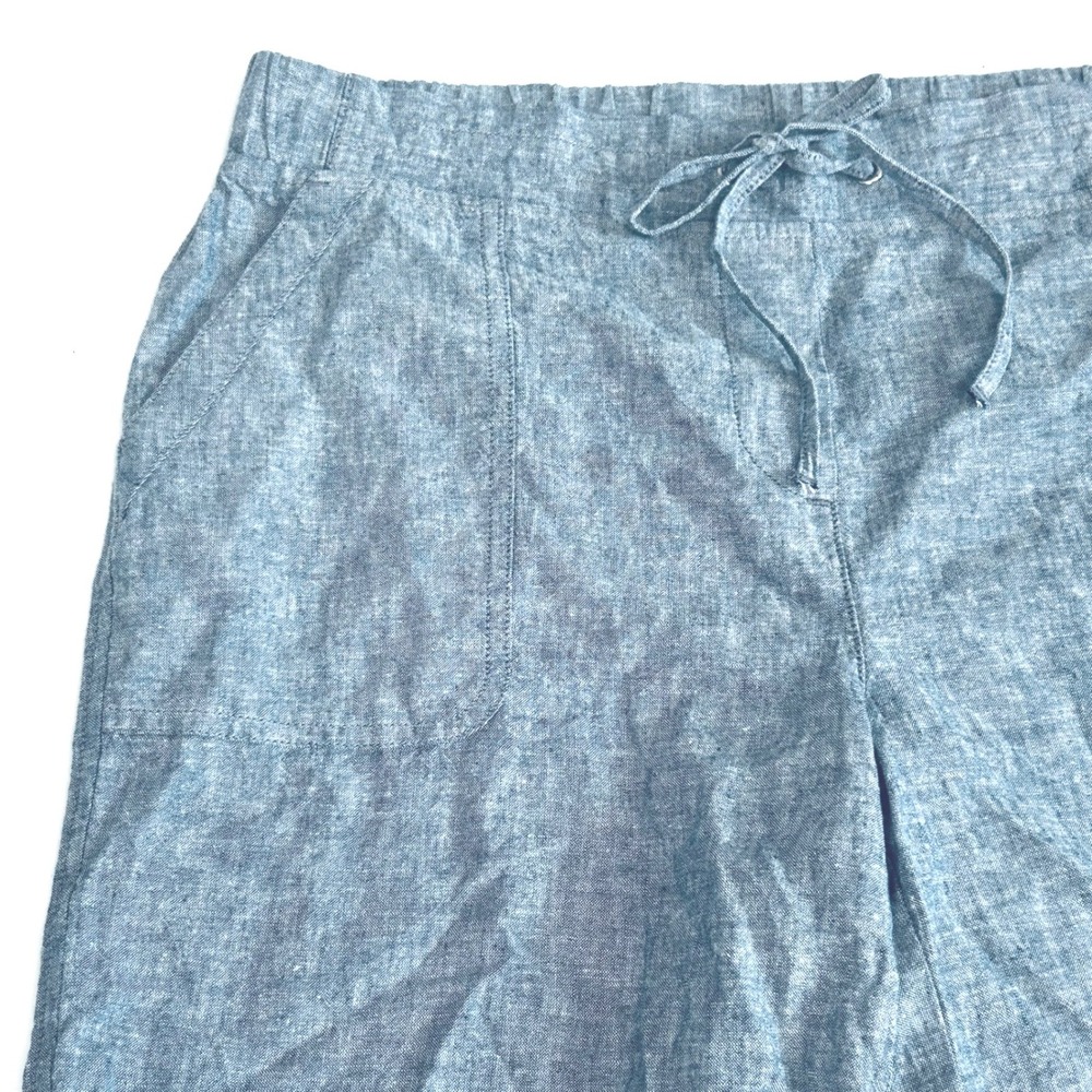 TALBOTS women's blue chambray linen cotton bermuda lenght shorts elastic waist 6 - Picture 6 of 11